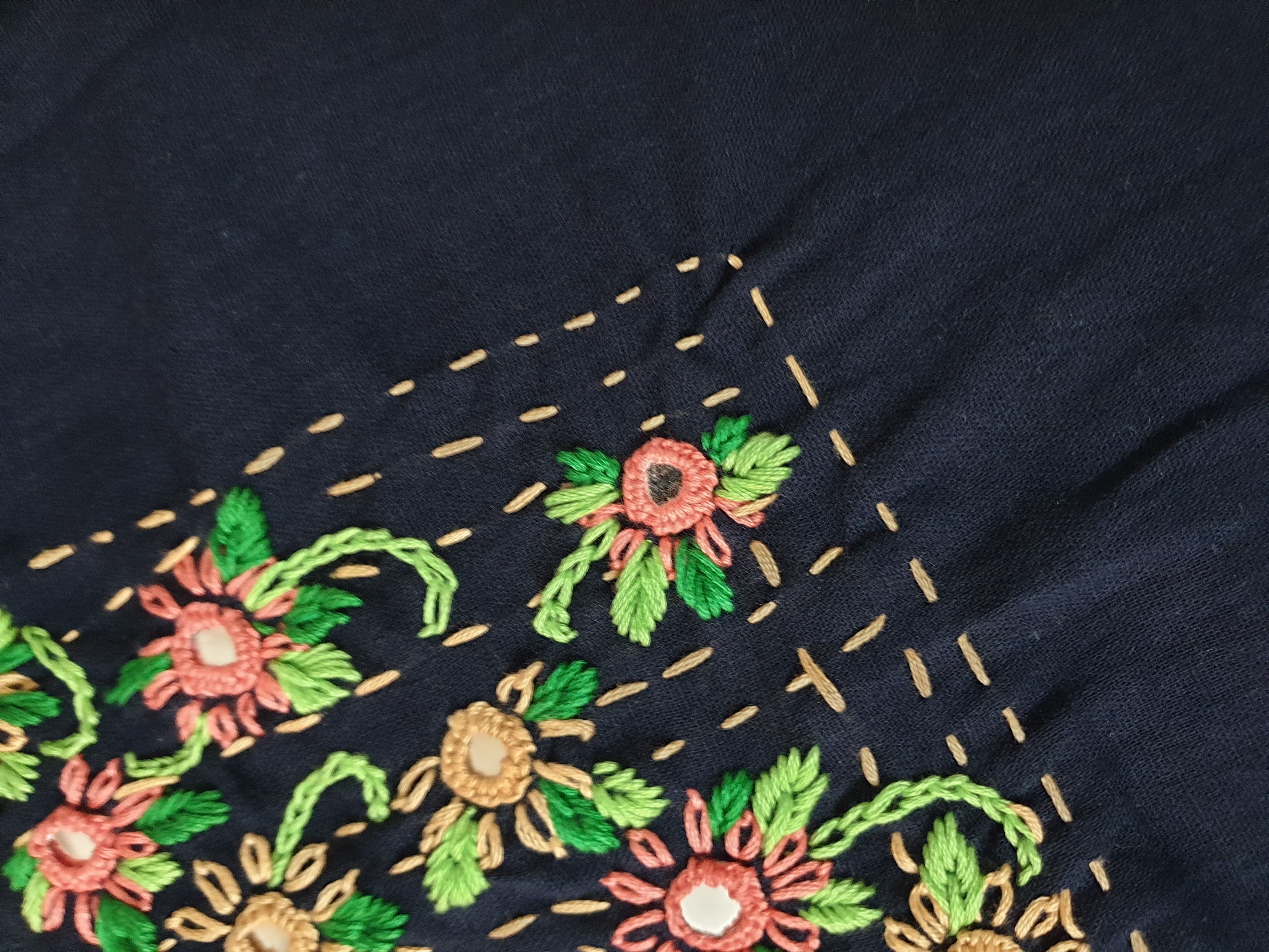 Navy Blue Plain Cotton Kurti with Hand Work