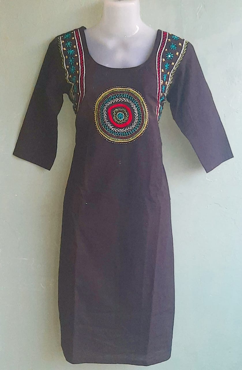 Black Cotton Kurti with Hand Work